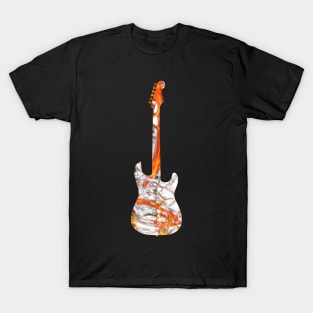 Orange Flame Guitar Silhouette on White T-Shirt